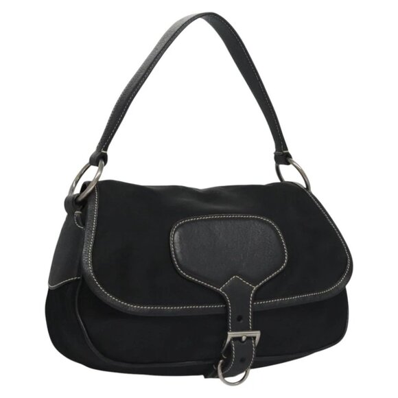 PRADA Shoulder Bag Nylon Leather Black Silver Auth yk17421V - Picture 1 of 14